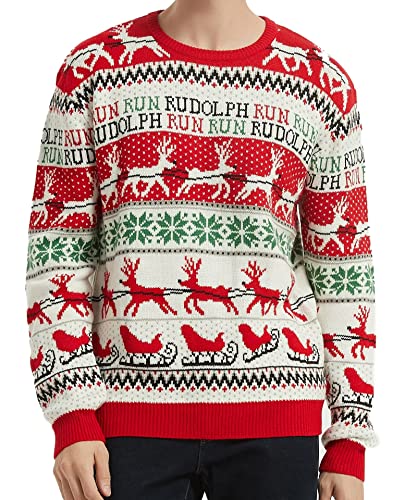 Men's Christmas Rudolph Reindeer Holiday Festive Knitted Sweater Cardigan Cute Ugly Pullover Jumper(Medium, Rndrslg-M4)