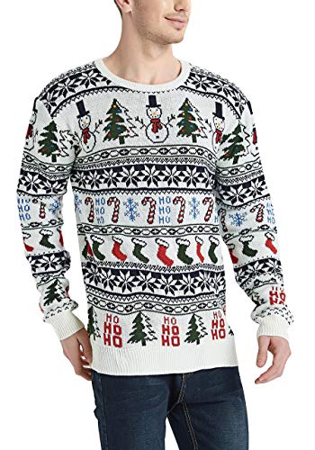 Daisyboutique Men's Christmas Rudolph Reindeer Holiday Sweater Cardigan Cute Ugly Pullover, Color Name: Snowman-Tree-More