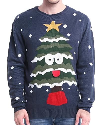 Men's Christmas Reindeer Snowman Santa Snowflakes Sweater (Large, Tree)