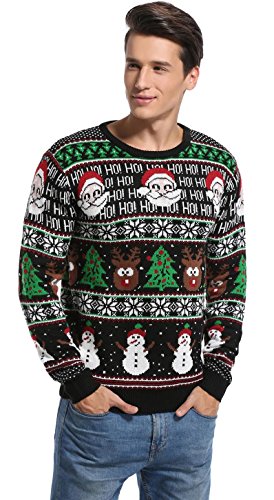 Men's Christmas Festive Cardigan Reindeer Snowman Santa Snowflakes Knitted Ugly Sweater, Color Name: Santa-HoHoHo-Strip