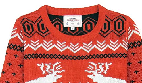 CHRISTMAS Sweater / Cardigan, with Various Lovely Patterns of Reindeer / Snowman / Snowflakes / Tree (L, Deer&Snowflake-Red)