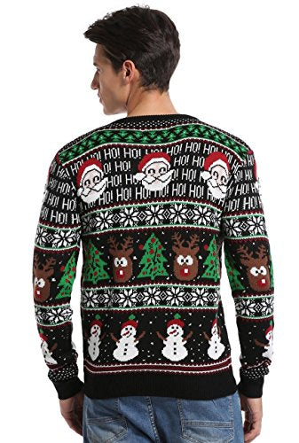 Men's Christmas Festive Cardigan Reindeer Snowman Santa Snowflakes Knitted Ugly Sweater, Color Name: Santa-HoHoHo-Strip