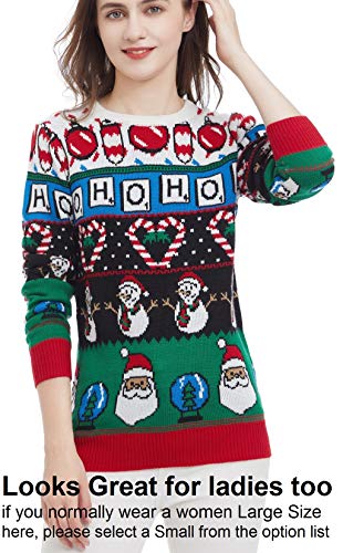 v28 Men's Christmas Reindeer Snowman Penguin Santa and Snowflake Sweater (XX-Large, Love-Cane-Snowman)