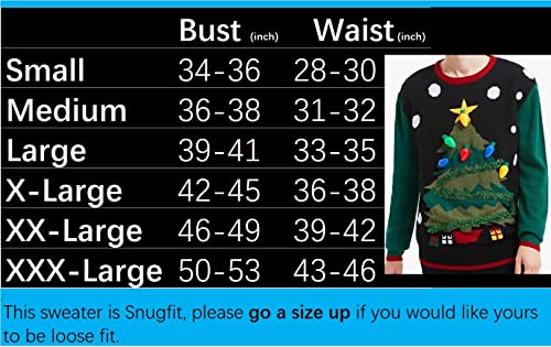 Men's Christmas Holiday Reindeer Snowman Santa Snowflakes Traditional Knitted Ugly Sweater (Medium, LitesTree-M14)