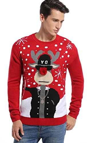 *daisysboutique* Men's Christmas Reindeer Sweater Cute Ugly Pullover, Color Name: Reindeer3Dnose+Shades