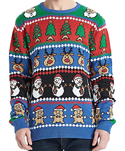 Daisyboutique Men's Christmas Rudolph Reindeer Holiday Sweater Cardigan Cute Ugly Pullover, Color Name: Reindeer-Santa-More