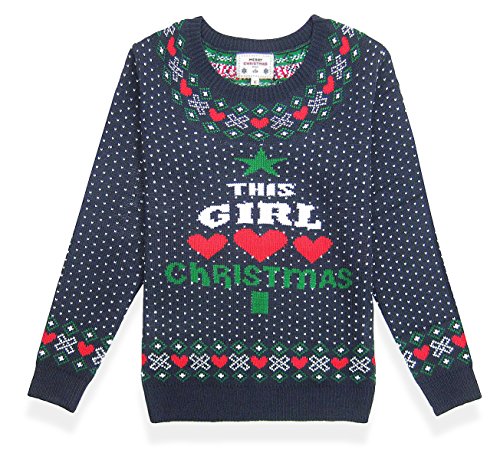 V28 Women's Christmas Reindeer Snowflakes Sweater Pullover (Tag L (US size 10), Blue-LvXmas)