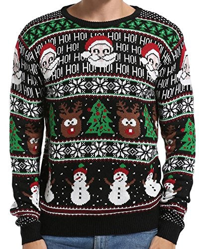 Men's Christmas Festive Cardigan Reindeer Snowman Santa Snowflakes Knitted Ugly Sweater, Color Name: Santa-HoHoHo-Strip