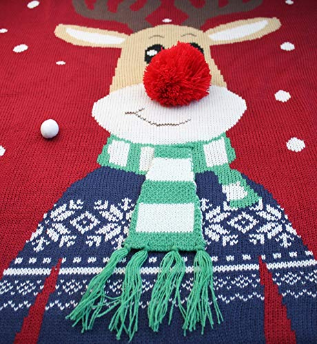 Daisyboutique Men's Christmas Rudolph Reindeer Holiday Sweater Cardigan Cute Ugly Pullover, Color Name: Rudolph-with-Scarf