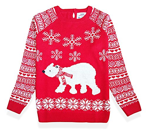 Women's Christmas Cute Reindeer Snowflakes Knitted Sweater Girl Pullover (Large, PolarBear)