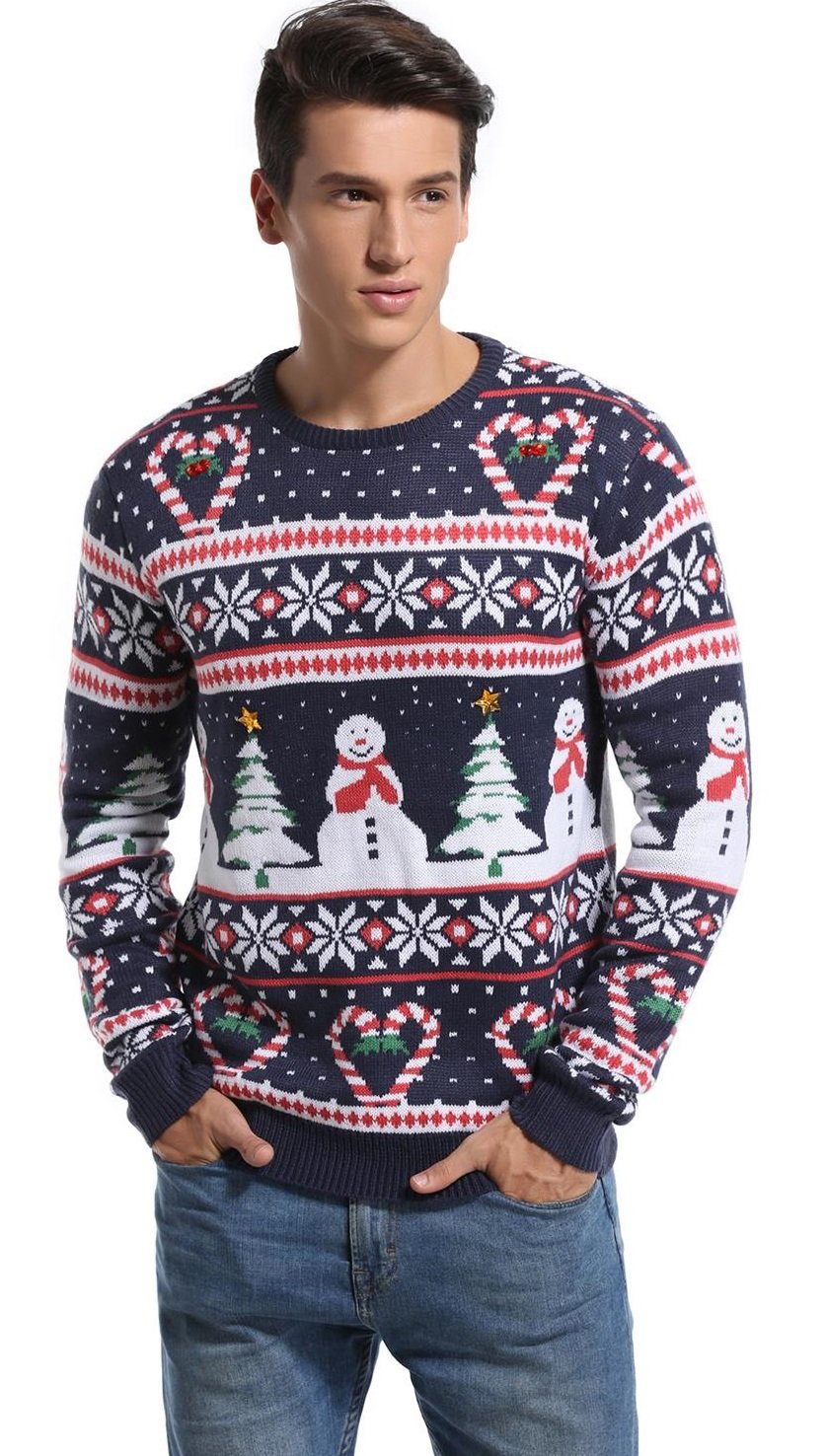 *daisysboutique* Men's Christmas Holiday Snowman Sweater Cute Ugly Pullover, Color Name: Love Canes