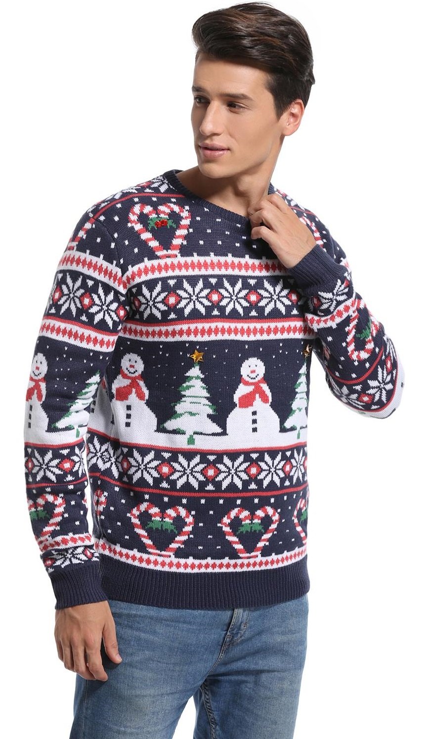 *daisysboutique* Men's Christmas Holiday Snowman Sweater Cute Ugly Pullover, Color Name: Love Canes